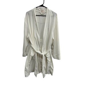 Dearfoams Womens Soft Plush White Robe With Pockets Belt Size XL